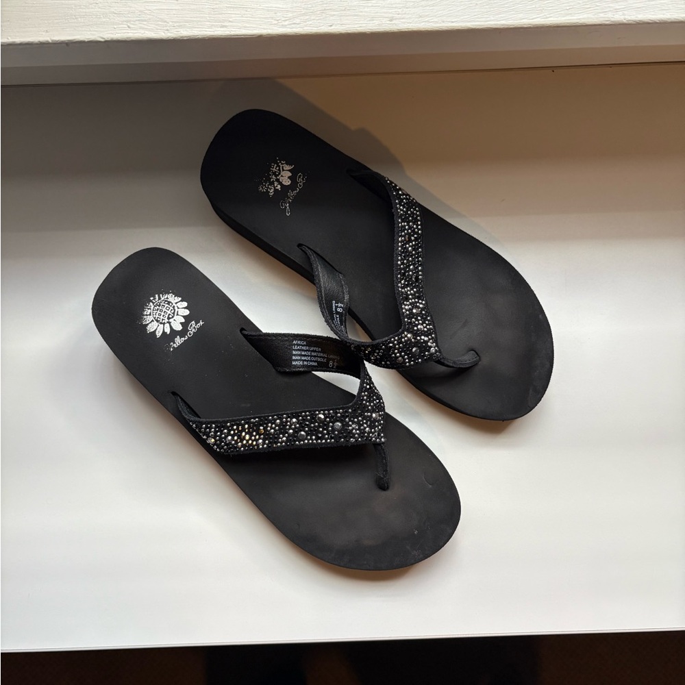 Black Beaded Flip Flops